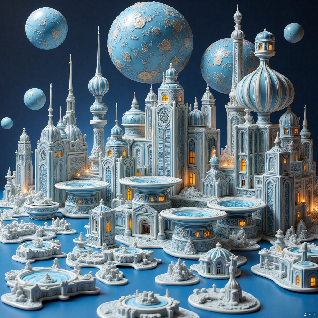 A city made of porcelain, porcelain, science fiction space, spaceship