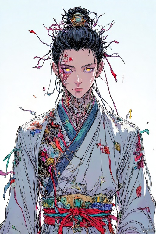 ananyq, 1boy, white Hanfu, facing the camera, anangc