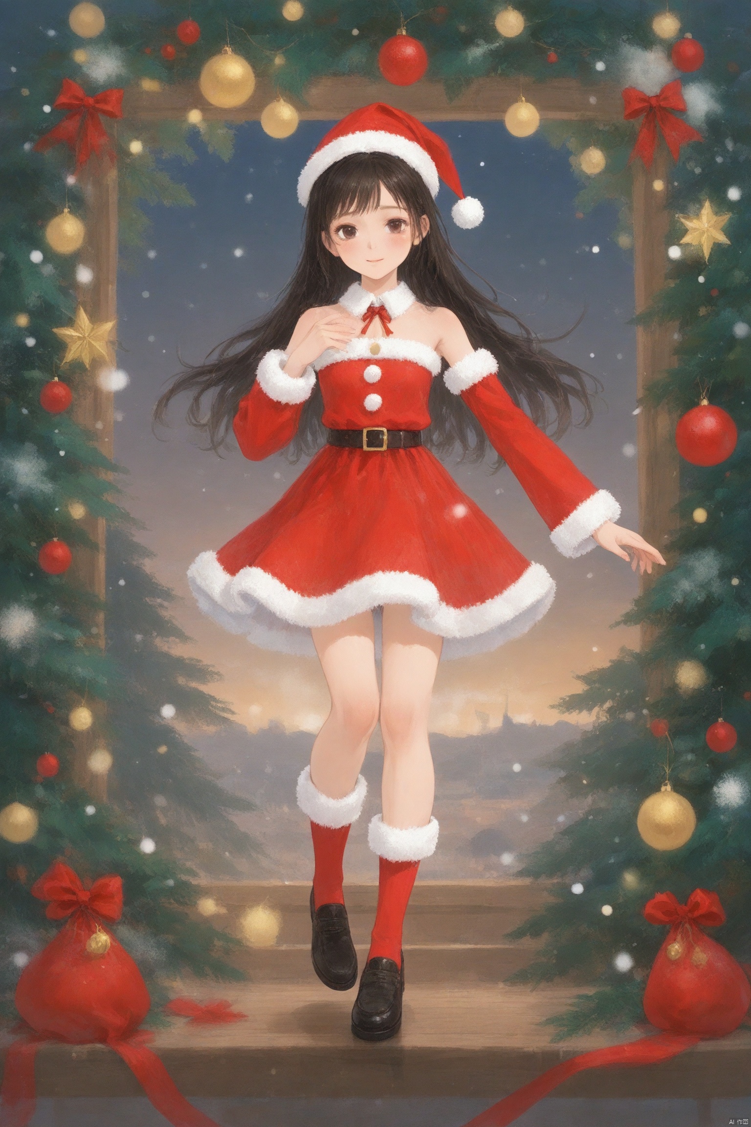 1girl, Christmas Frame Scene