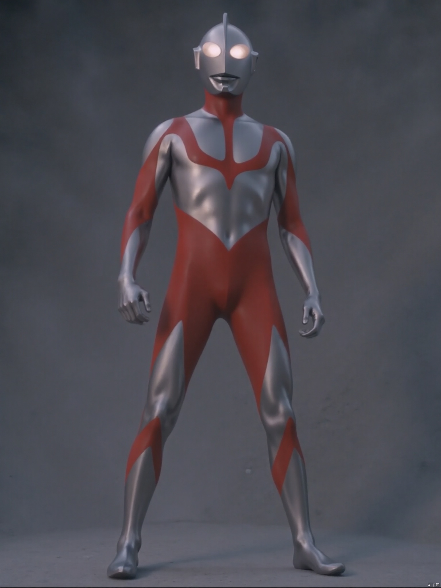 ultraman,silver bodysuit,silver gloves,legwear,gloves,boots,cover,mask,plugsuit,armor,bodysuit,red pattern on body,silver tight-fitting,silver footwear,helmet,leather suit,latex,tokusatsu,no humans,science fiction,silver head,hard mask,no smile,no eyes,no nose,solo,silver rubber bodysuit with red line