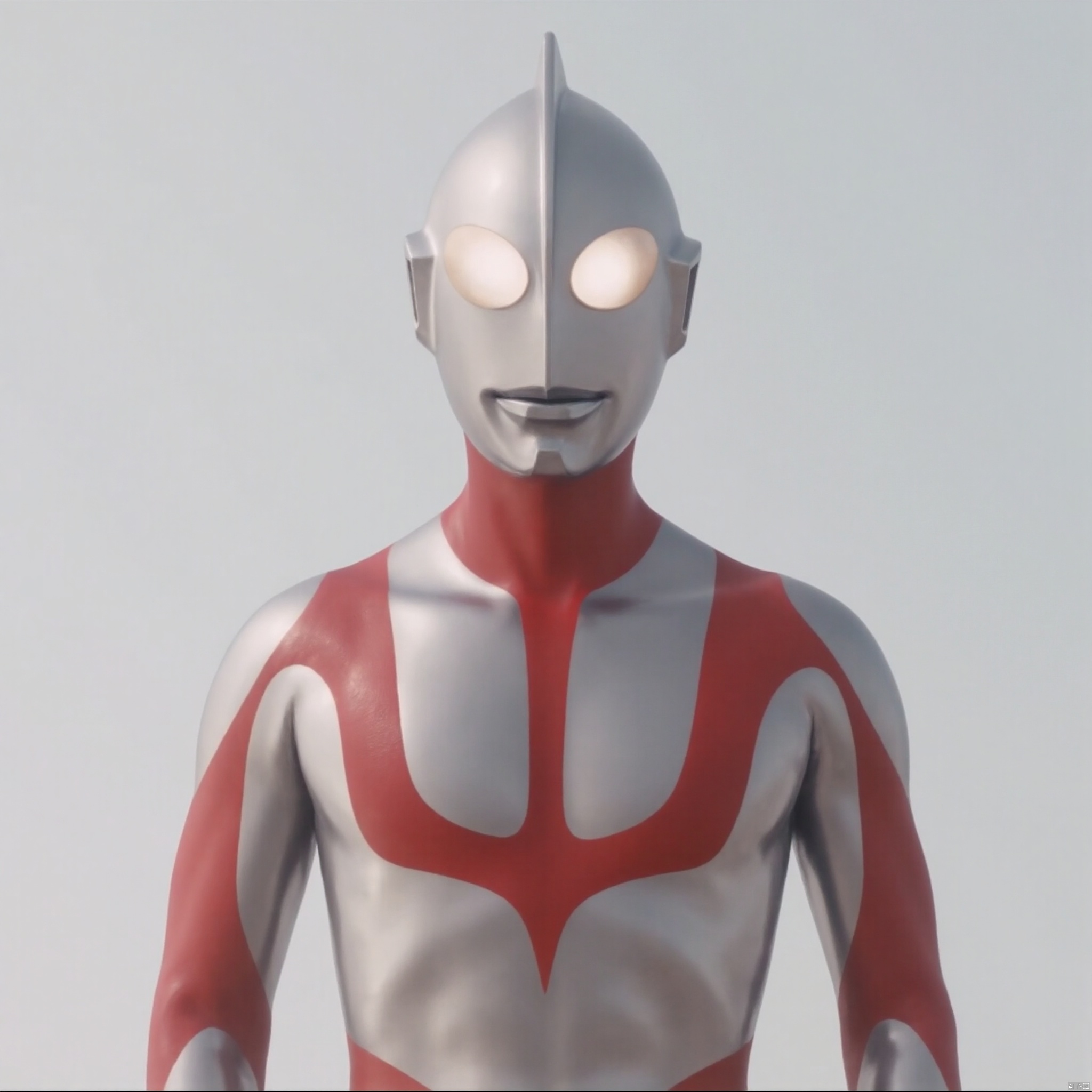 ultraman,silver bodysuit,silver gloves,legwear,gloves,boots,cover,mask,plugsuit,armor,bodysuit,red pattern on body,silver tight-fitting,silver footwear,helmet,leather suit,latex,tokusatsu,no humans,science fiction,silver head,hard mask,no smile,no eyes,no nose,solo,silver rubber bodysuit with red line