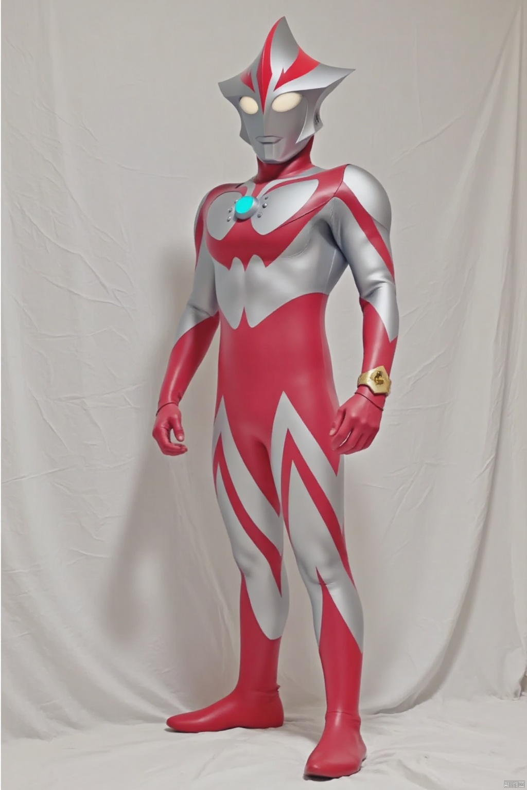 (grey background:1.2),looking at viewer,(SOLO:1.4),outline,simple background,full body,looking at viewer,(((arms at side))),ultraman,silver bodysuit,silver gloves,legwear,gloves,boots,cover,mask,plugsuit,armor,bodysuit,red pattern on body,silver tight-fitting,silver footwear,helmet,leather suit,latex,tokusatsu,no humans,science fiction,silver head,hard mask,no smile,no eyes,no nose,solo,silver rubber bodysuit with red line
