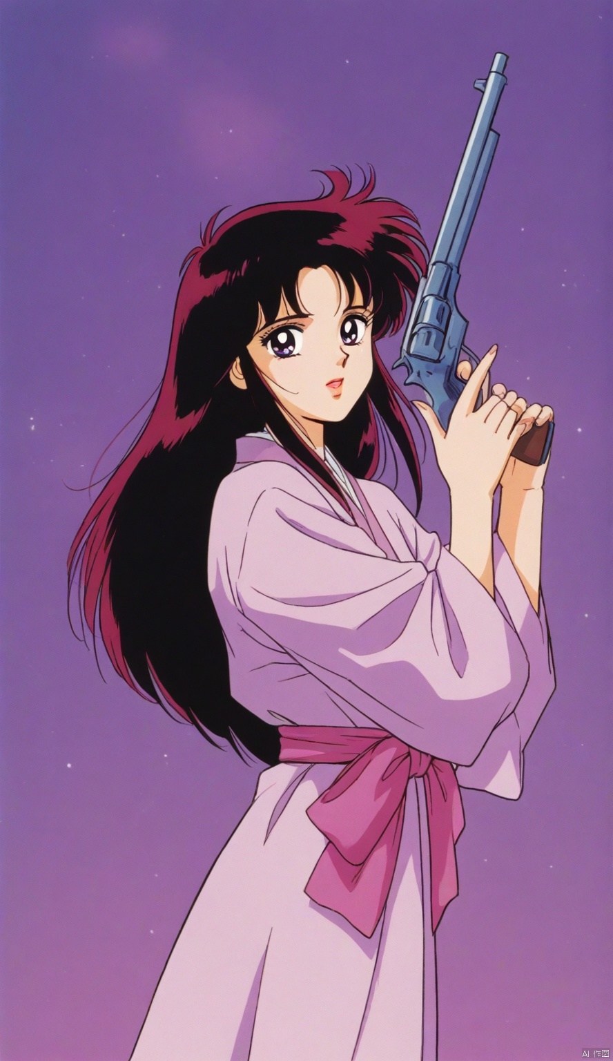 1980's Japanese anime,beauty girl,gun