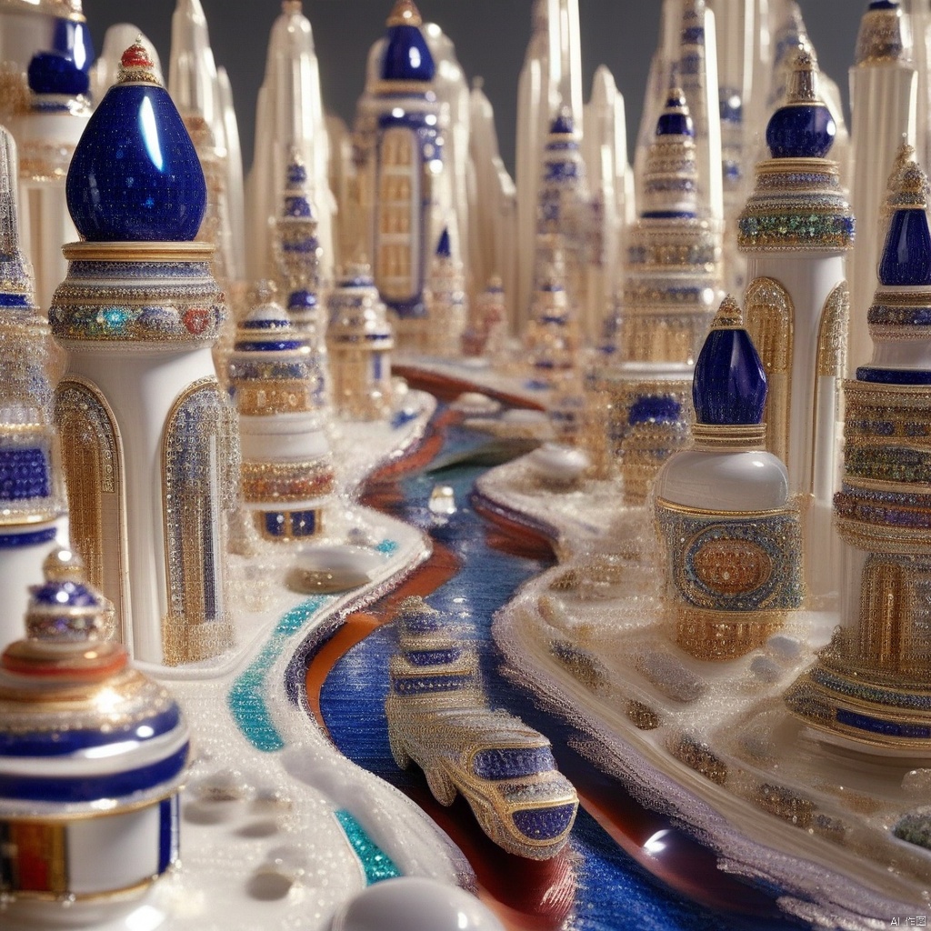 A city made of porcelain, porcelain, science fiction space, spaceship,珠宝,jewelry,高清,杰作