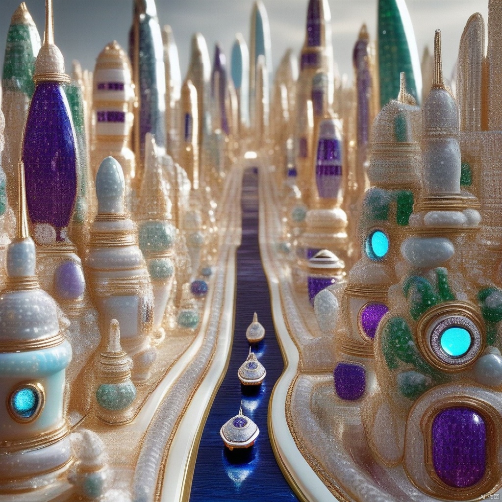 现代城市,A city made of porcelain, porcelain, science fiction space, spaceship,珠宝,jewelry,高清,杰作