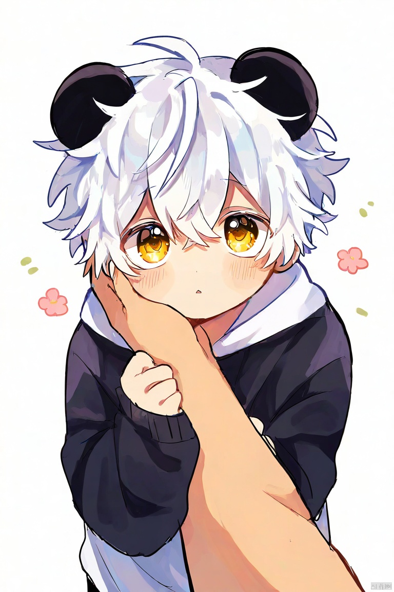 1boy,beautiful,cute,Little boy with white hair, panda ears and golden eyes,single person,messy hair,
(masterpiece, best_quality,highres,absurdres),