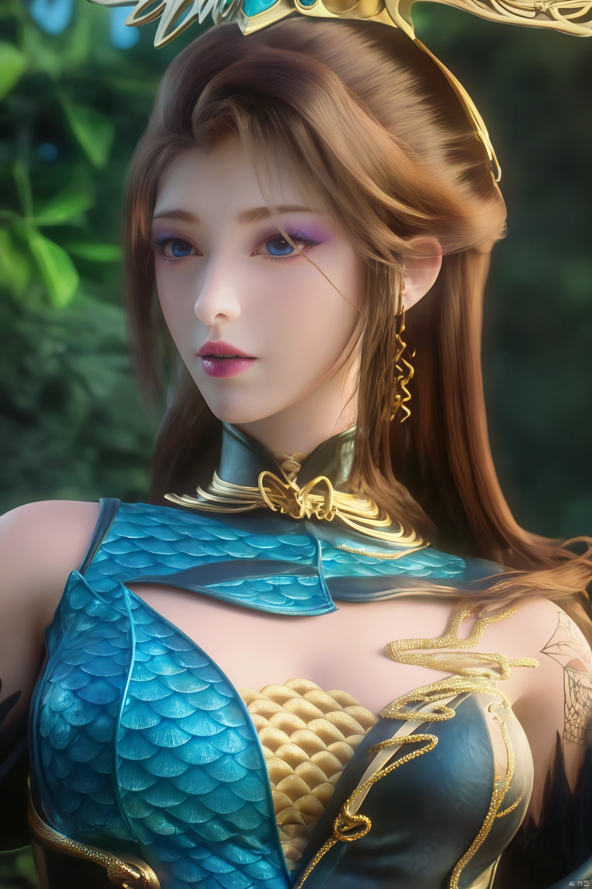 score_9_up,score_8_up,score_7_up,(Masterpiece, Best Quality, High Resolution, 8K Raw),
1girl, solo, long hair, breasts, blue eyes, brown hair, hair ornament, dress, jewelry, upper body, earrings, parted lips, makeup,
pale skin,translucent,realistic,white skin,high detailed  skin,(detailed skin:1.1),highly detailed,ultra-high resolution,32K UHD,sharp focus,best-quality,masterpiece,unconventional supreme masterpiece,masterful details,temperate atmosphere,with a high-end texture,in the style of fashion photography,Dynamic Angle,(Dynamic posture:1.1),OverallDetailXL,zPDXL3,GX_style