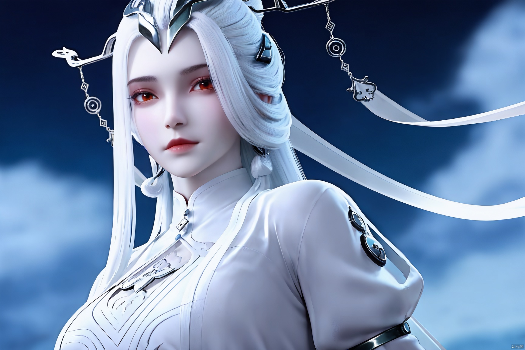 1girl, solo, long hair, looking at viewer, hair ornament, dress, jewelry, closed mouth, upper body, white hair, white dress, pale skin,translucent,realistic,white skin,high detailed skin,(detailed skin:1.1),highly detailed,ultra-high resolution,32K UHD,sharp focus,best-quality,masterpiece,unconventional supreme masterpiece,masterful details,temperate atmosphere,with a high-end texture,in the style of fashion photography,Dynamic Angle,(Dynamic posture:1.1),OverallDetailXL,zPDXL3,GX_style