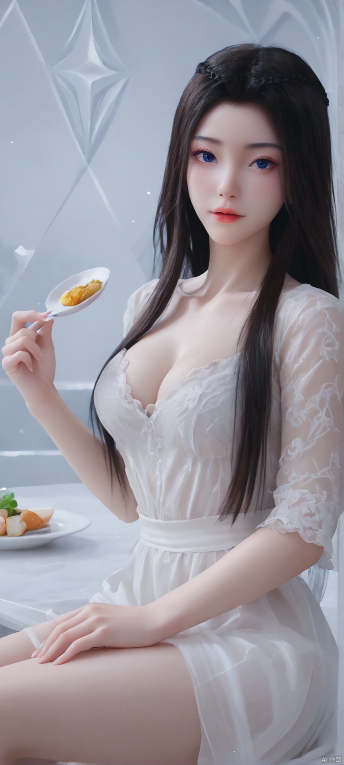 score_9,score_8,(high definition, Best quality, masterpiece, 4K, exquisite skin), 1girl, solo, breasts, looking at viewer, (diamond and beam background plate:1.1), sitting