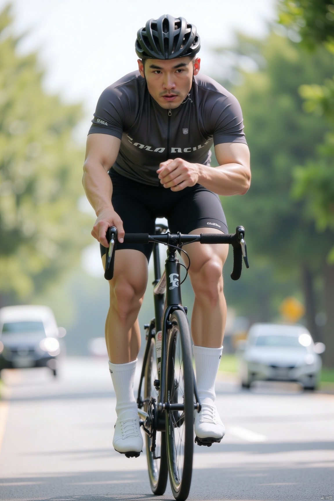 Character:1man,solo,asian,muscular,handsome,Bicycle athlete,riding.
Clothing:bike clothes,white socks,white footwear.
Others:snapshot,road,scenery,bright,masterpiece,realistic,best quality,highly detailed,highres,jzns.,sxw