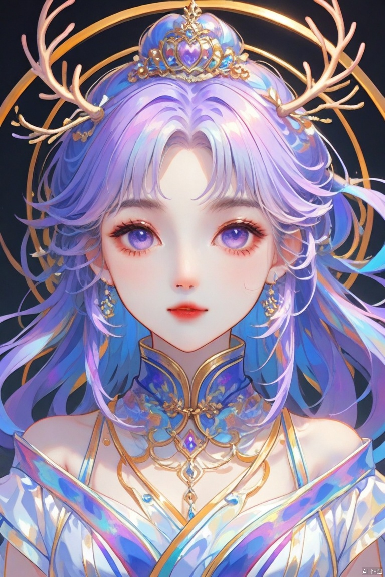 Game type, Chinese round frame, crown, mist, ribbons, purple diamonds, antlers. (worst quality: 1.5),f-guang