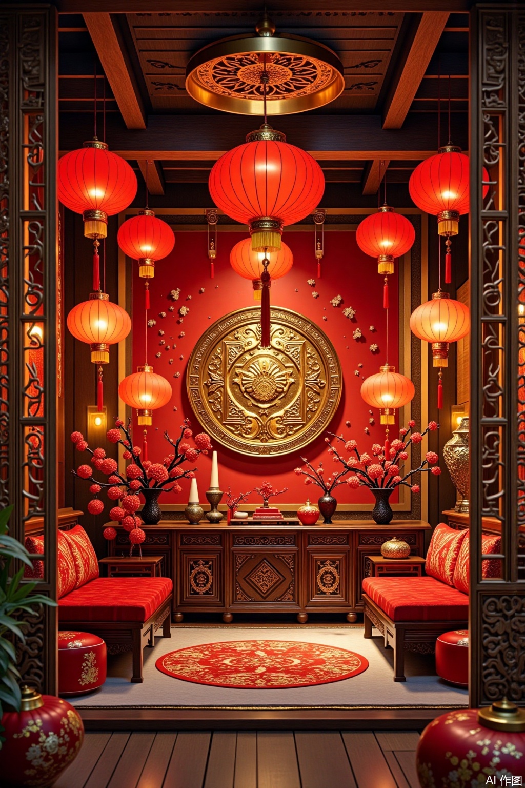 Ultra photoreal, Insane Details, 32K, Realistic,
Chinese New Year scene interior design