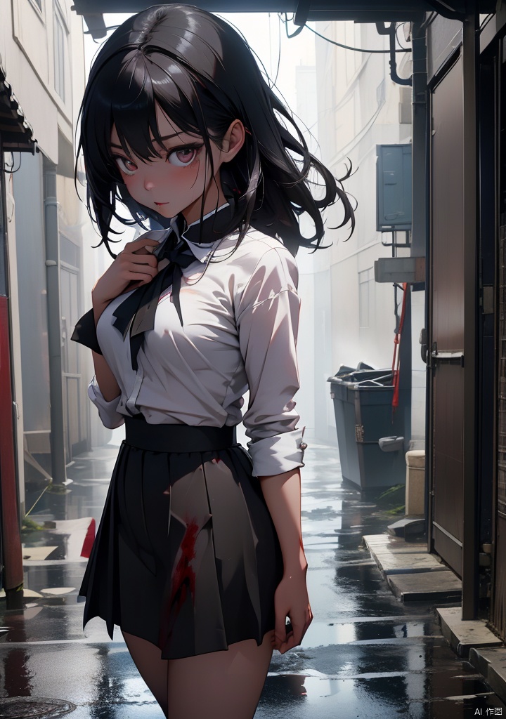 Dark,Chinese Terror,Female Ghost,Long Hair,Broken White Skirt,Dilapidated and Humid Bluestone Alley,Blood,Undead,Horror,Supernatural,Mystery,Dark Atmosphere,
HDR,UHD,8K,best quality,masterpiece,Highly detailed,Studio lighting,ultra-fine painting,sharp focus,physically-based rendering,extreme detail description,Professional,masterpiece,best quality,delicate,beautiful,