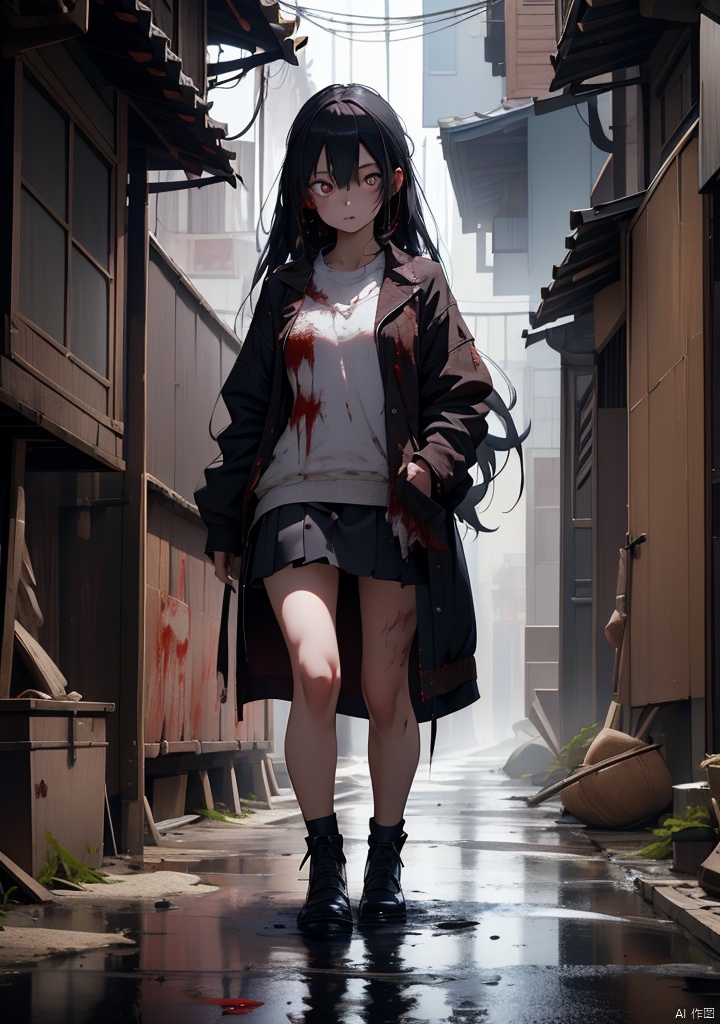Dark,Chinese Terror,Female Ghost,Long Hair,Broken White Skirt,Dilapidated and Humid Bluestone Alley,Blood,Undead,Horror,Supernatural,Mystery,Dark Atmosphere,
HDR,UHD,8K,best quality,masterpiece,Highly detailed,Studio lighting,ultra-fine painting,sharp focus,physically-based rendering,extreme detail description,Professional,masterpiece,best quality,delicate,beautiful,