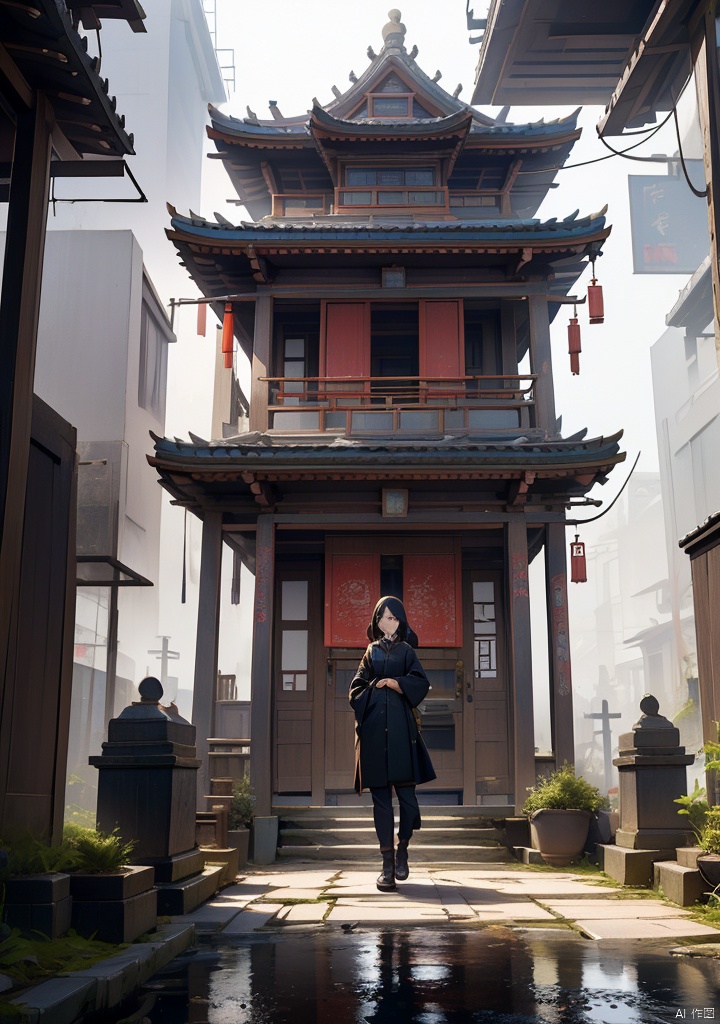 1 girl,looking at viewer,Chinese architecture,Graveyard,haunted house. masterpiece, best quality, unity 8k wallpaper,8k, ultra high res