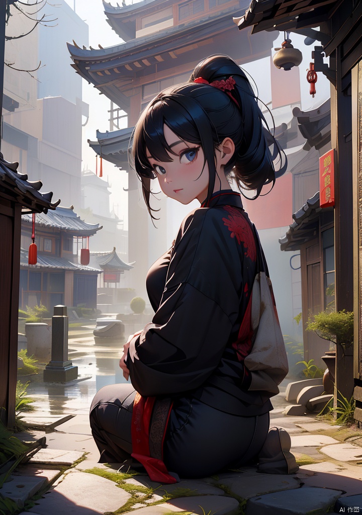 1 girl,looking at viewer,Chinese architecture,Graveyard,haunted house. masterpiece, best quality, unity 8k wallpaper,8k, ultra high res
