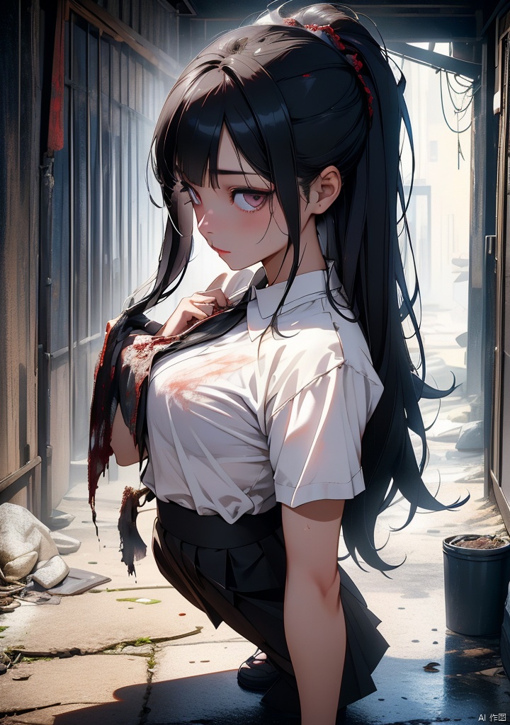 Dark,Chinese Terror,Female Ghost,Long Hair,Broken White Skirt,Dilapidated and Humid Bluestone Alley,Blood,Undead,Horror,Supernatural,Mystery,Dark Atmosphere,
HDR,UHD,8K,best quality,masterpiece,Highly detailed,Studio lighting,ultra-fine painting,sharp focus,physically-based rendering,extreme detail description,Professional,masterpiece,best quality,delicate,beautiful,