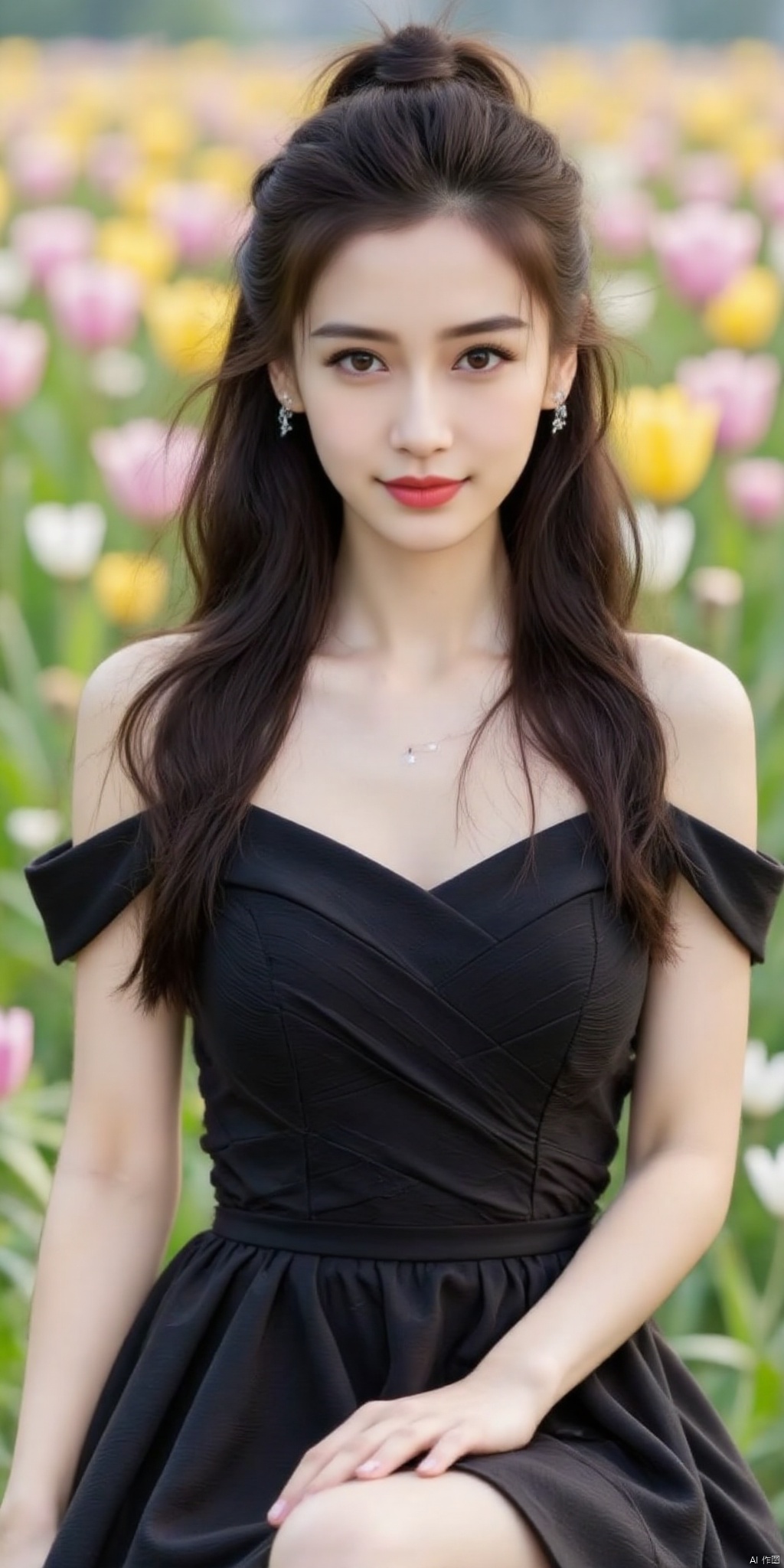 ((Good anatomical structure)),HDR, UHD, 8K, A real person , Highly detailed, best quality, masterpiece, 1girl, realistic, Highly detailed, (EOS R8, 50mm, F1.2, 8K, RAW photo:1.2), ultra realistic 8k cg, good anatomy,1 girl, solo focus,peafect body,Long hair,Messy hair,Bangs,hair between eyes,Sidelocks,Hair over shoulder,very long hair,shiny hair,floating hair,Bright eyes,big eyes,detailed eyes,beautiful eyes,hair ornament,hair flower,choker,frilled dress with lace,long dress,pleated dress,[loli],,outdoors,water,flower,sitting in the ((sea of flowers)), flower field,meadow,beautiful detailed sky,feather,nature,(sunlight), skirt up,,moist skin, shiny skin, glossy skin, (best illumination, best shadow, extremely delicate and beautiful), perfect lighting, original, highres, dynamic angle, floating,depth of field, caustics,lens flare,warm lighting,(official art,beautiful and aesthetic:1.2),beautiful face, ultra detailed eyes, looking_at_viewer,kind smile,pose for picture,,glint sparkle,,solo