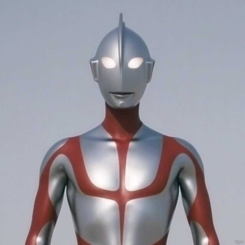 ultraman,silver bodysuit,silver gloves,legwear,gloves,boots,cover,mask,plugsuit,armor,bodysuit,red pattern on body,silver tight-fitting,silver footwear,helmet,leather suit,latex,tokusatsu,no humans,science fiction,silver head,hard mask,no smile,no eyes,no nose,solo,silver rubber bodysuit with red line