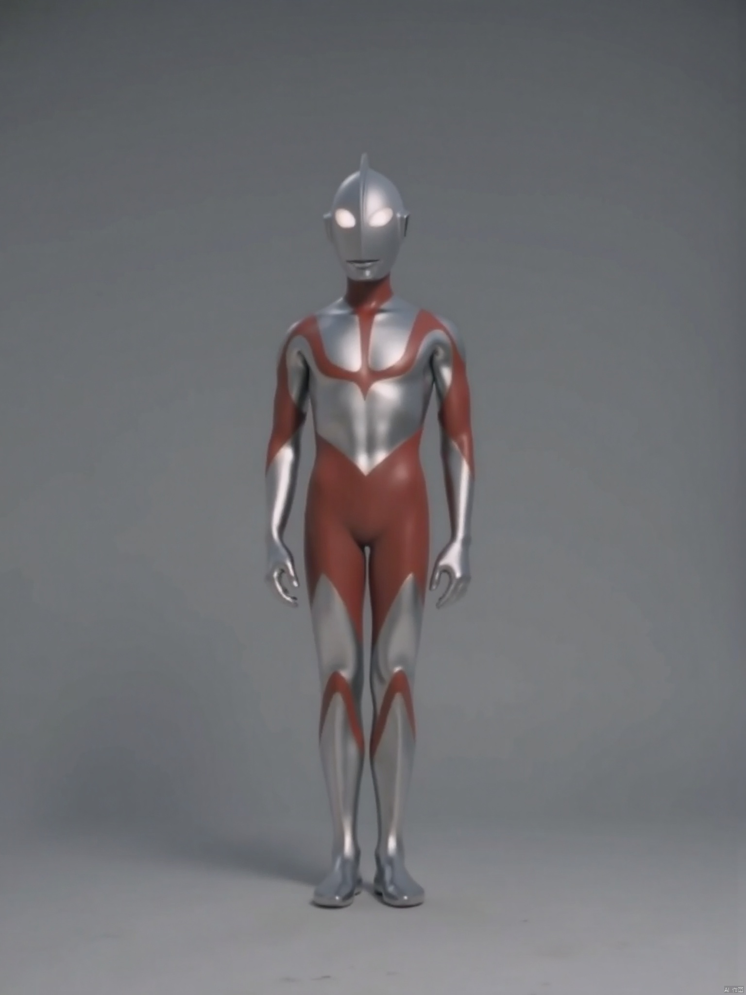 (grey background:1.2),looking at viewer,(SOLO:1.4),outline,simple background,full body,looking at viewer,(((arms at side))),ultraman,silver bodysuit,silver gloves,legwear,gloves,boots,cover,mask,plugsuit,armor,bodysuit,red pattern on body,silver tight-fitting,silver footwear,helmet,leather suit,latex,tokusatsu,no humans,science fiction,silver head,hard mask,no smile,no eyes,no nose,solo,silver rubber bodysuit with red line