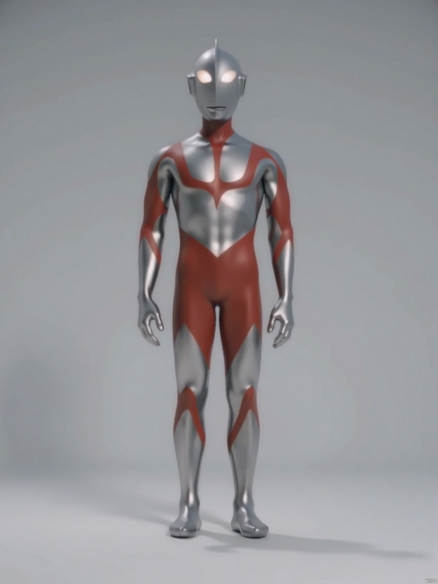 (grey background:1.2),looking at viewer,(SOLO:1.4),outline,simple background,full body,looking at viewer,(((arms at side))),ultraman,silver bodysuit,silver gloves,legwear,gloves,boots,cover,mask,plugsuit,armor,bodysuit,red pattern on body,silver tight-fitting,silver footwear,helmet,leather suit,latex,tokusatsu,no humans,science fiction,silver head,hard mask,no smile,no eyes,no nose,solo,silver rubber bodysuit with red line