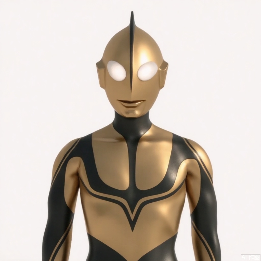 masterpiece, best quality,solo,(white background:1.2),simple background,
looking at viewer,ultraman,golden bodysuit,golden gloves,legwear,gloves,boots,cover,mask,plugsuit,armor,bodysuit,black pattern on body,golden tight-fitting,golden footwear,helmet,leather suit,latex,tokusatsu,no humans,science fiction,golden head,hard mask,no smile,no eyes,no nose,golden rubber bodysuit with black line