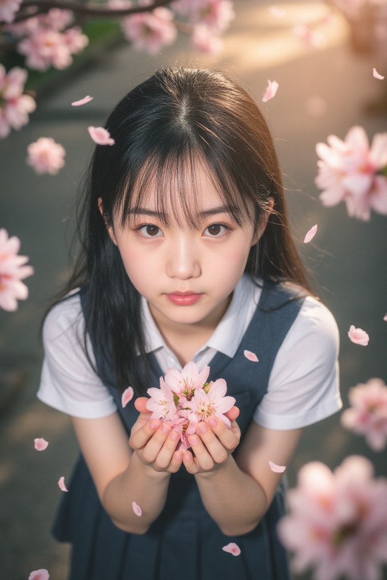 a young girl in a Japanese school uniform,  designed in a high-fidelity photograph that emphasizes soft,  realistic textur...
