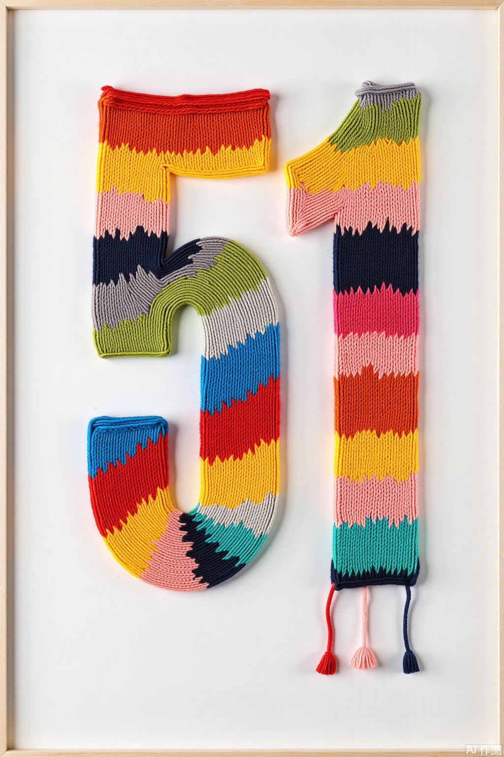 knit art, High image quality, 51 poster, the two numbers 51 knitted with colorful yarn in the picture