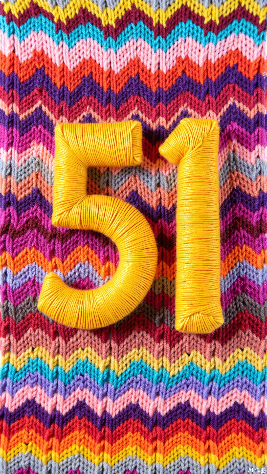 knit art, High image quality, 51 poster, the two numbers 51 knitted with colorful yarn in the picture