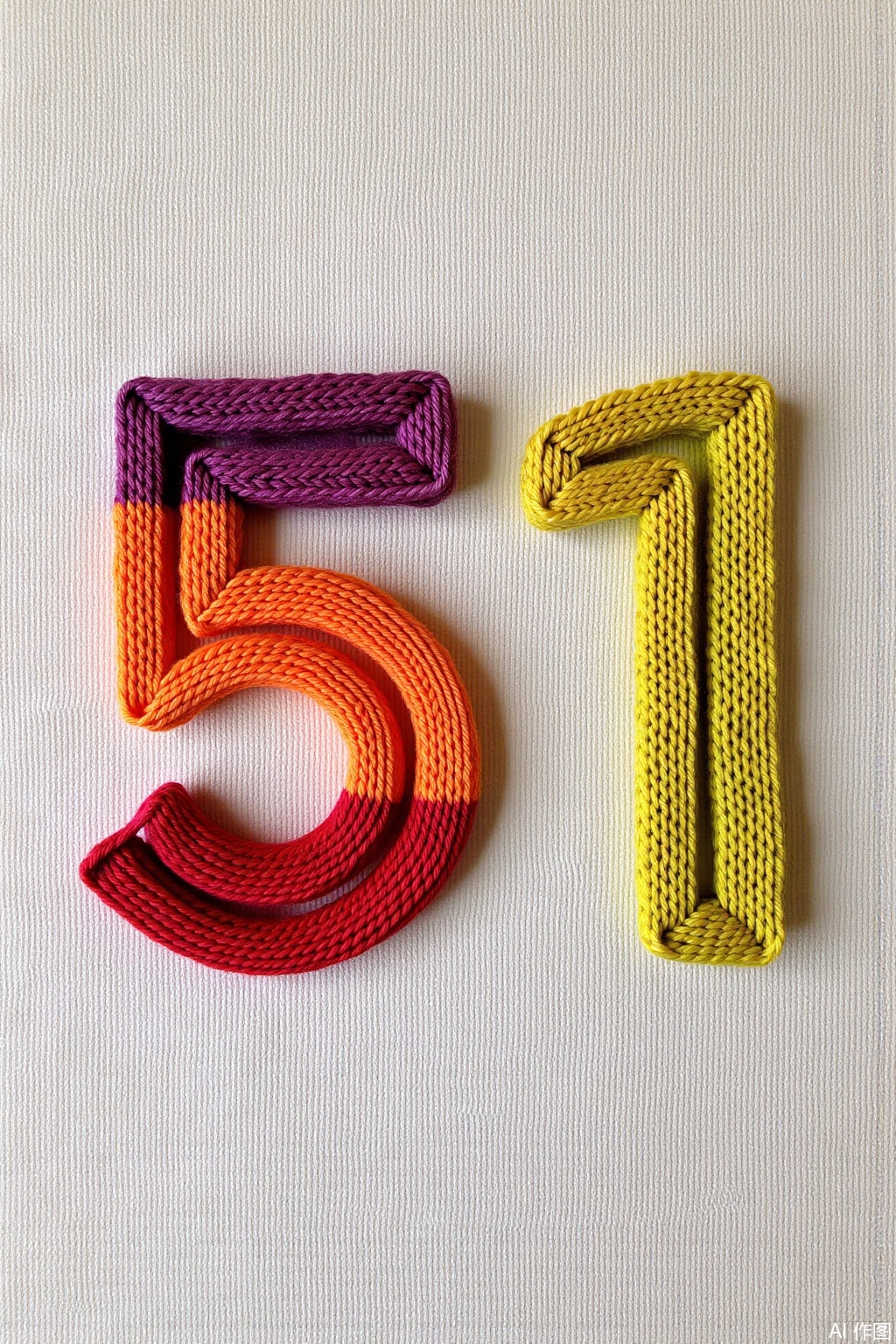 knit art, High image quality, 51 poster, the two numbers 51 knitted with colorful yarn in the picture