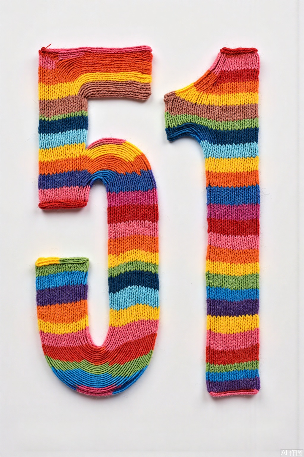 knit art, High image quality, 51 poster, the two numbers 51 knitted with colorful yarn in the picture