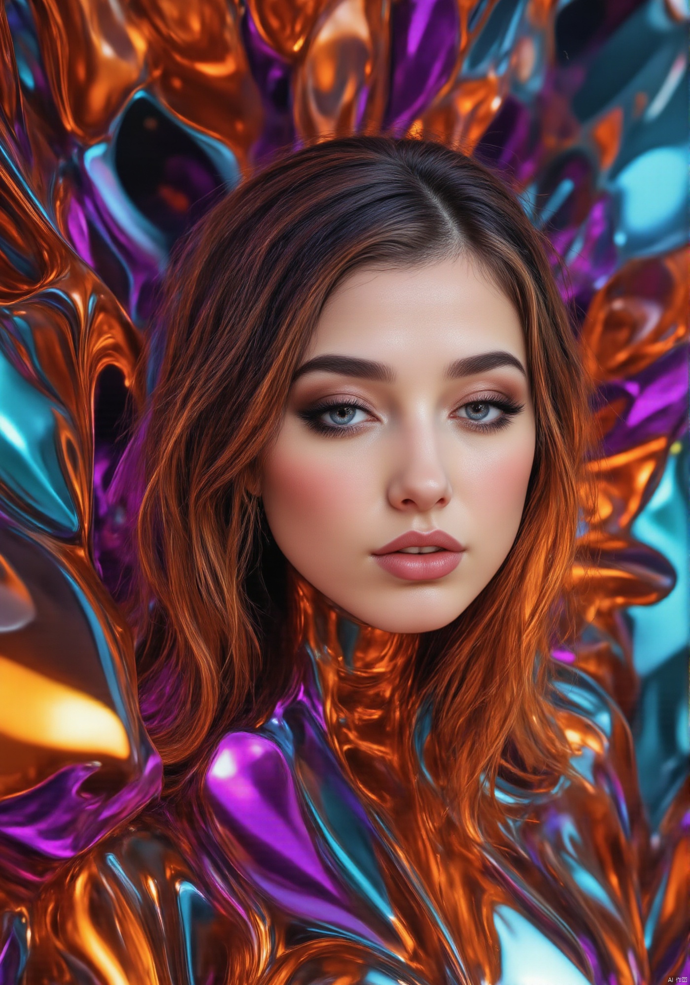 1 woman, crystals rays of lights refraction surreal orange and purple Alberto Seveso (masterpiece, photorealistic) (best quality) (dramatic lighting ) (sharp focus),exposure blend, medium shot, bokeh, (hdr:1.4), high contrast, (cinematic, teal and orange:0.85), (muted colors, dim colors, soothing tones:1.3), low saturation,HARUKA,AIDMAFLUXPROULTRA,COLPAIDRI  PAINT COLORFUL DRIPPING 