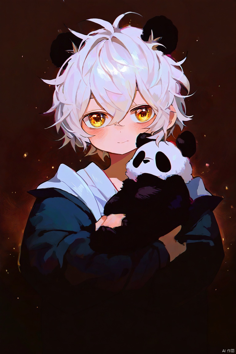 1boy,beautiful,cute,Little boy with white hair, panda ears and golden eyes,single person,messy hair,
(very awa,masterpiece,best quality,highres,absurdres),