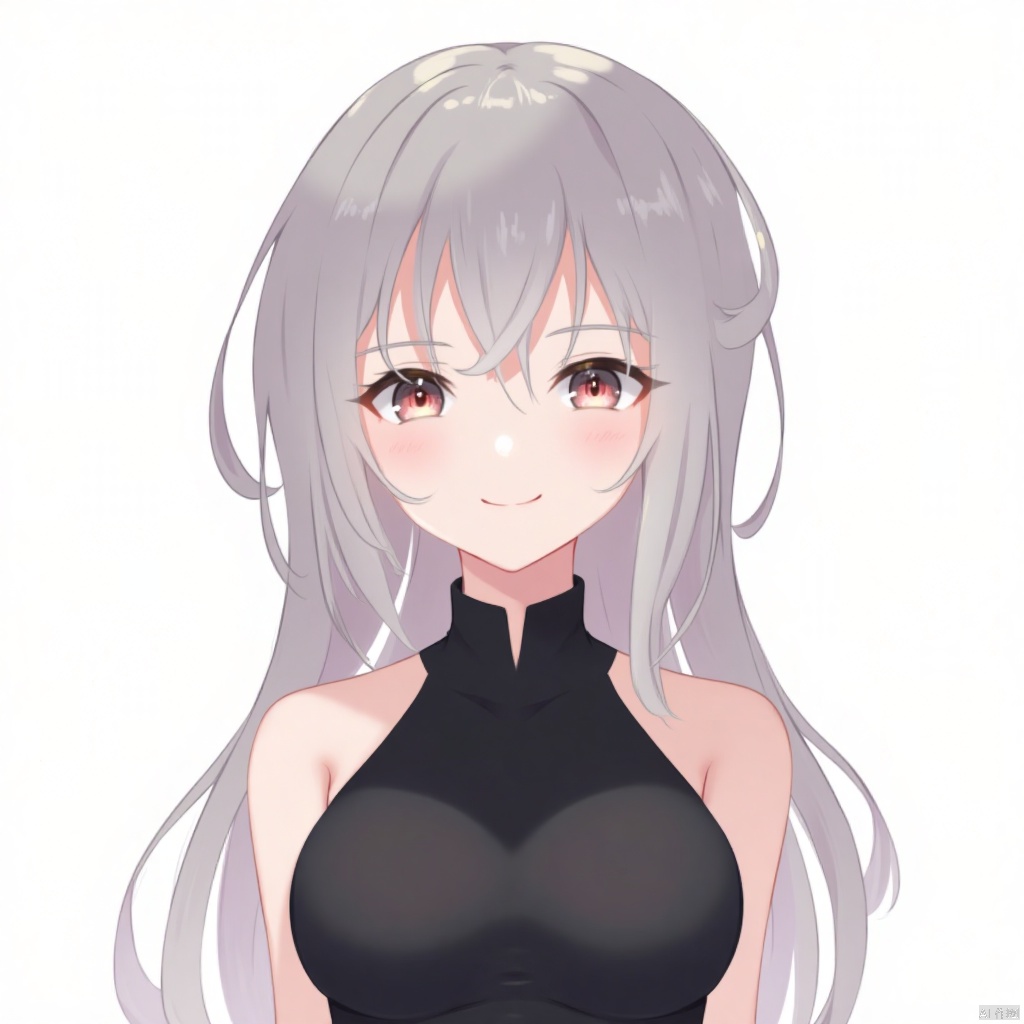 an anime girl,simple background,upper body,black dress