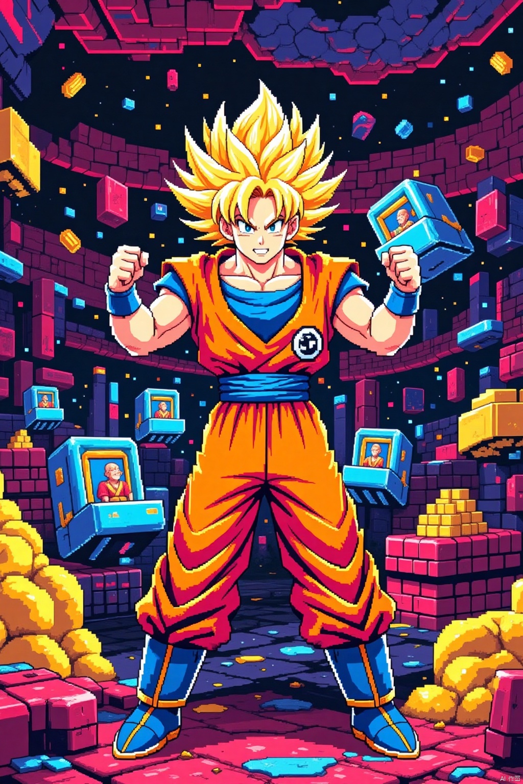 super saiyan,pixel style,Pixel art style