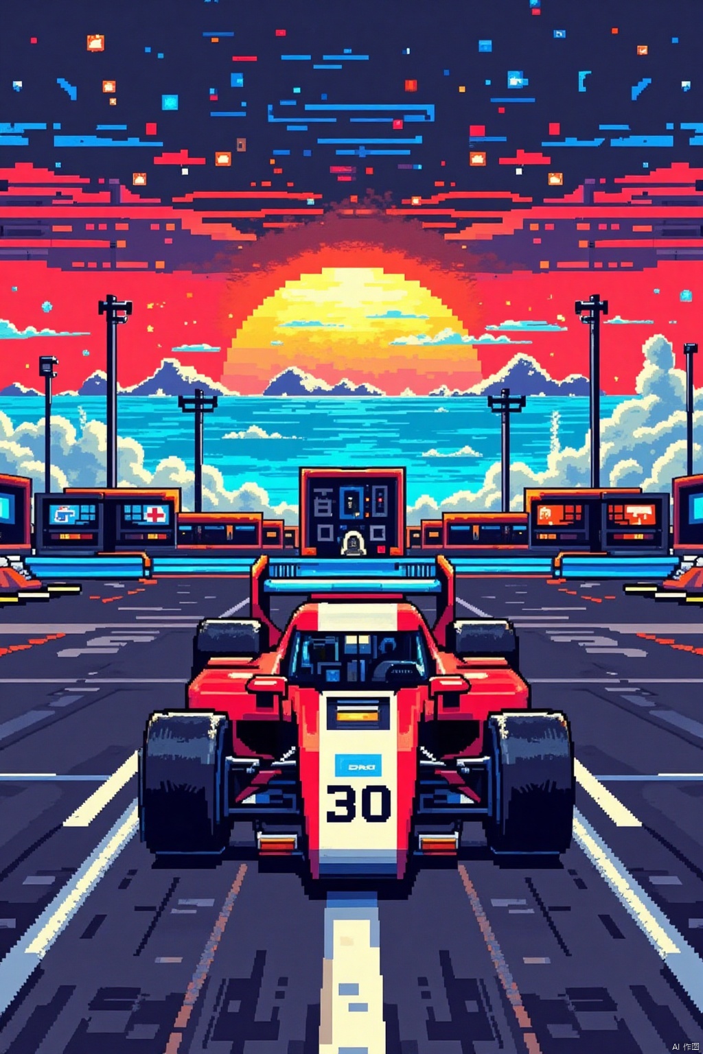 racecar,,pixel style,Pixel art style
