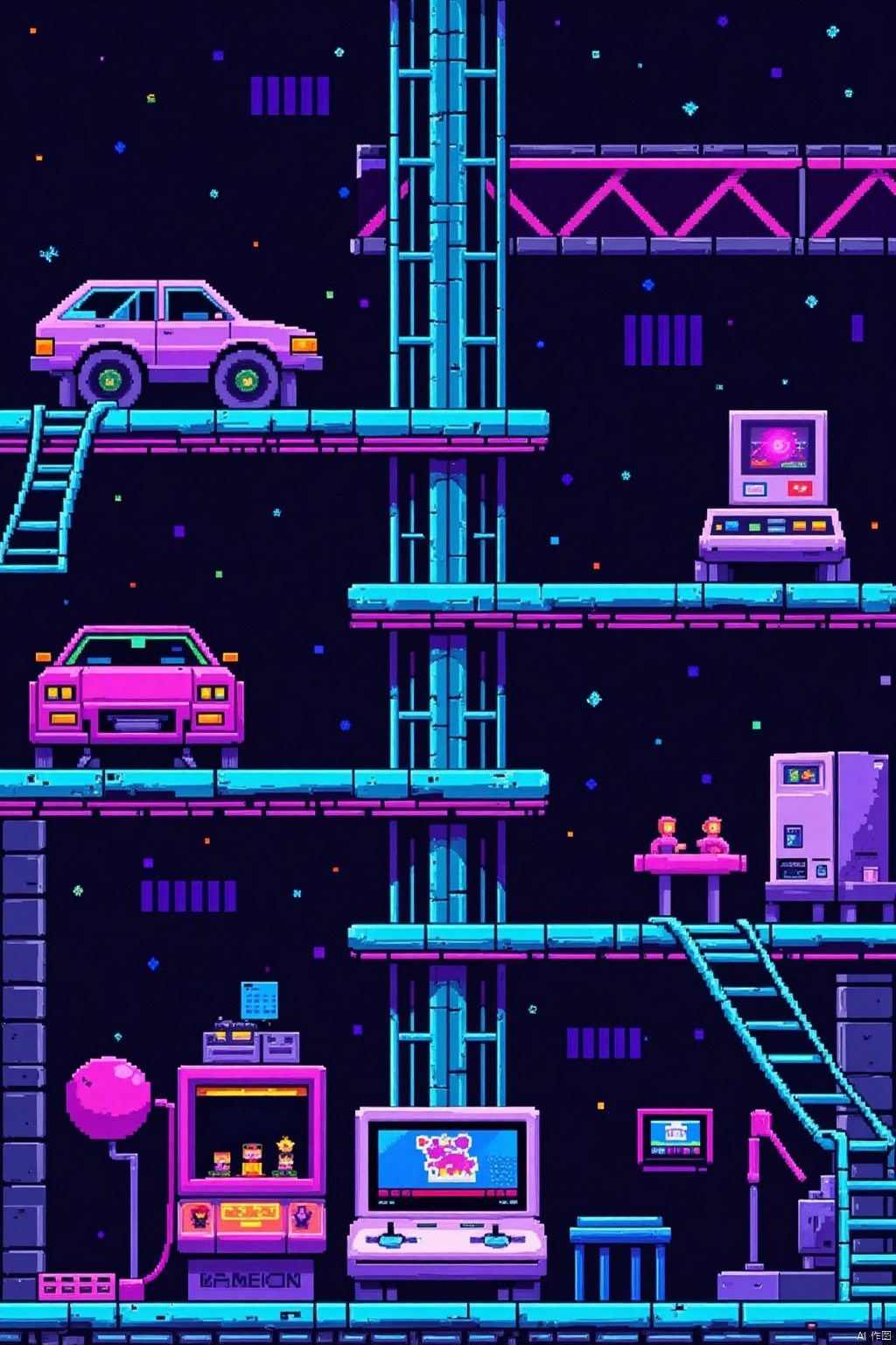 Famicom game levels,pixel style,Pixel art style