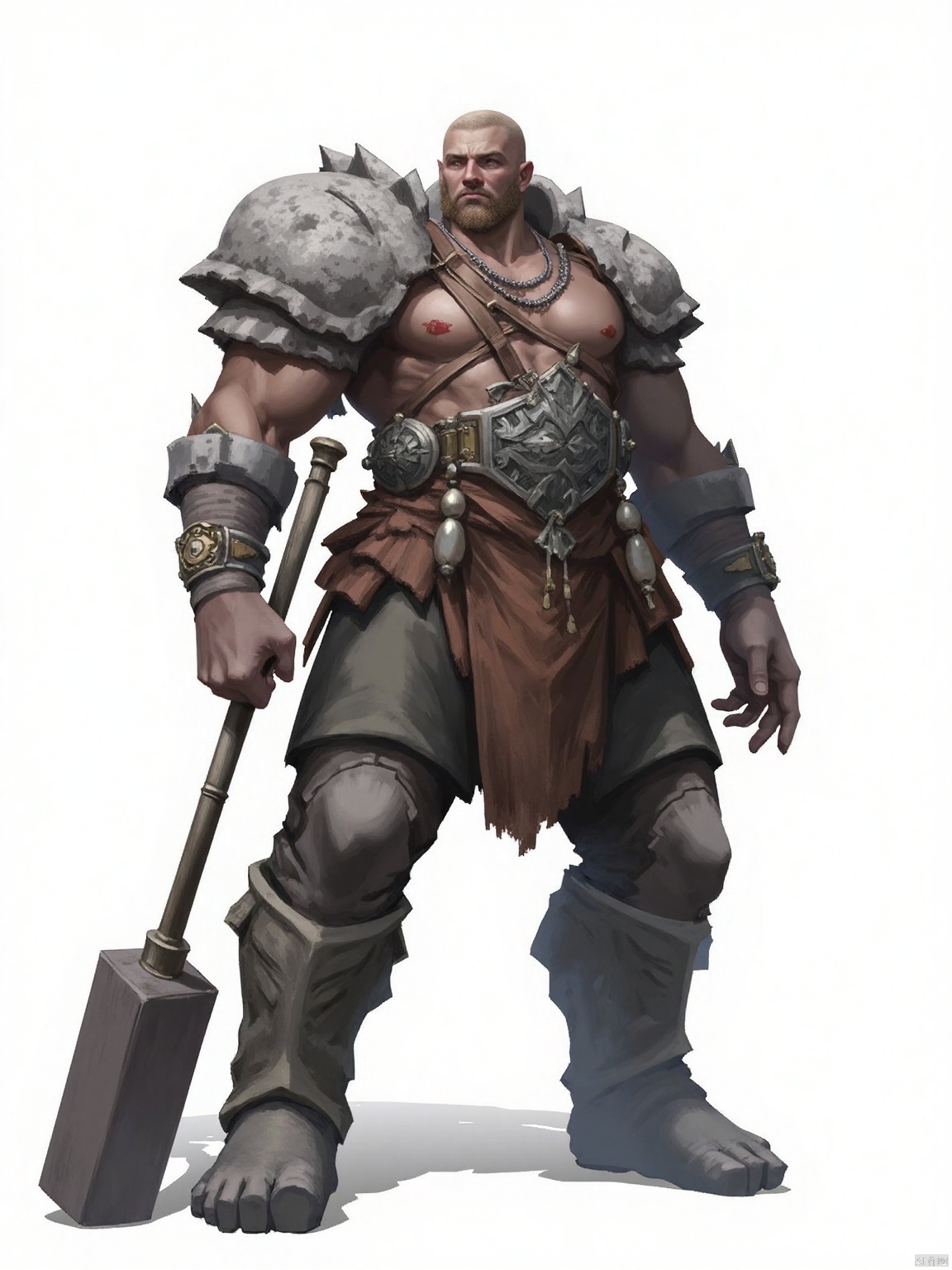 GFXY,New national style,
A giant with rocky skin, wielding a massive club, towering over the landscape.Simple background, white background.