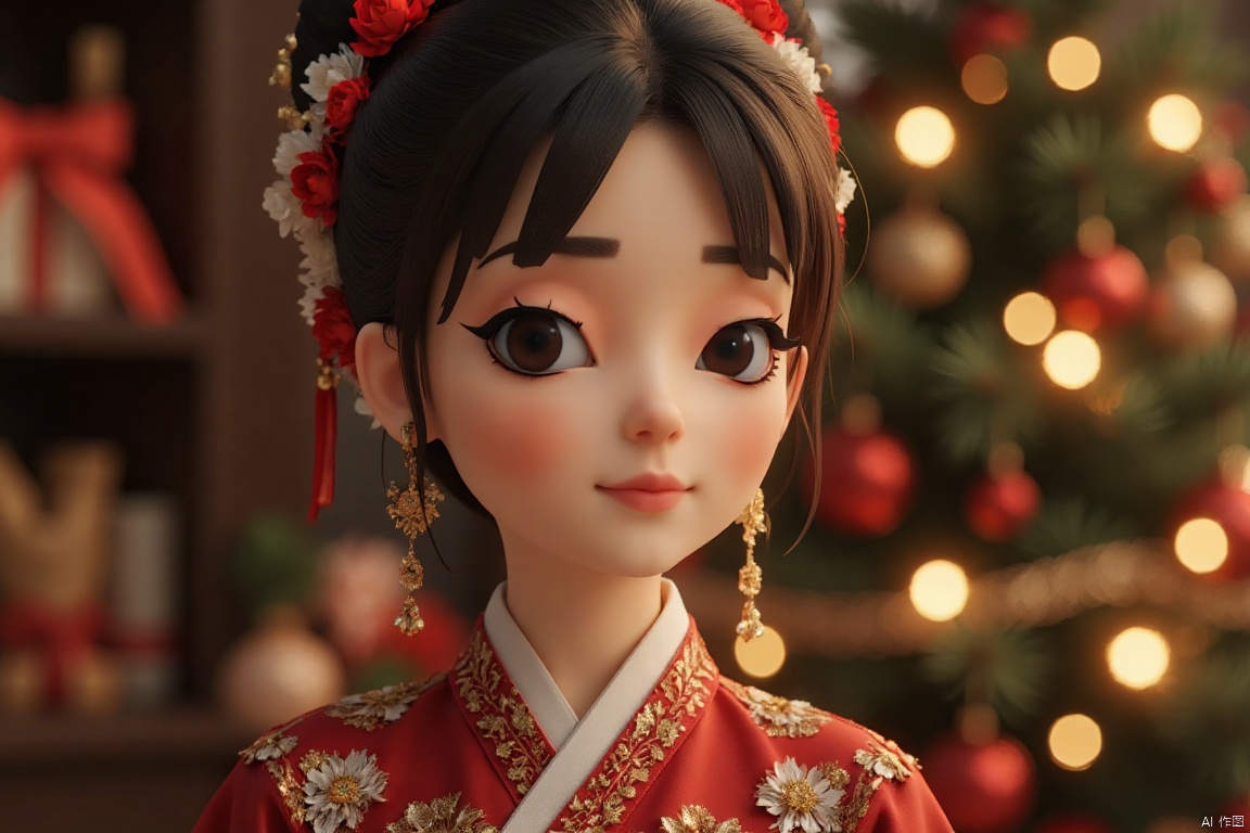 Christmas decoration, Hanfu beautiful girl, very beautiful, atmosphere, film film