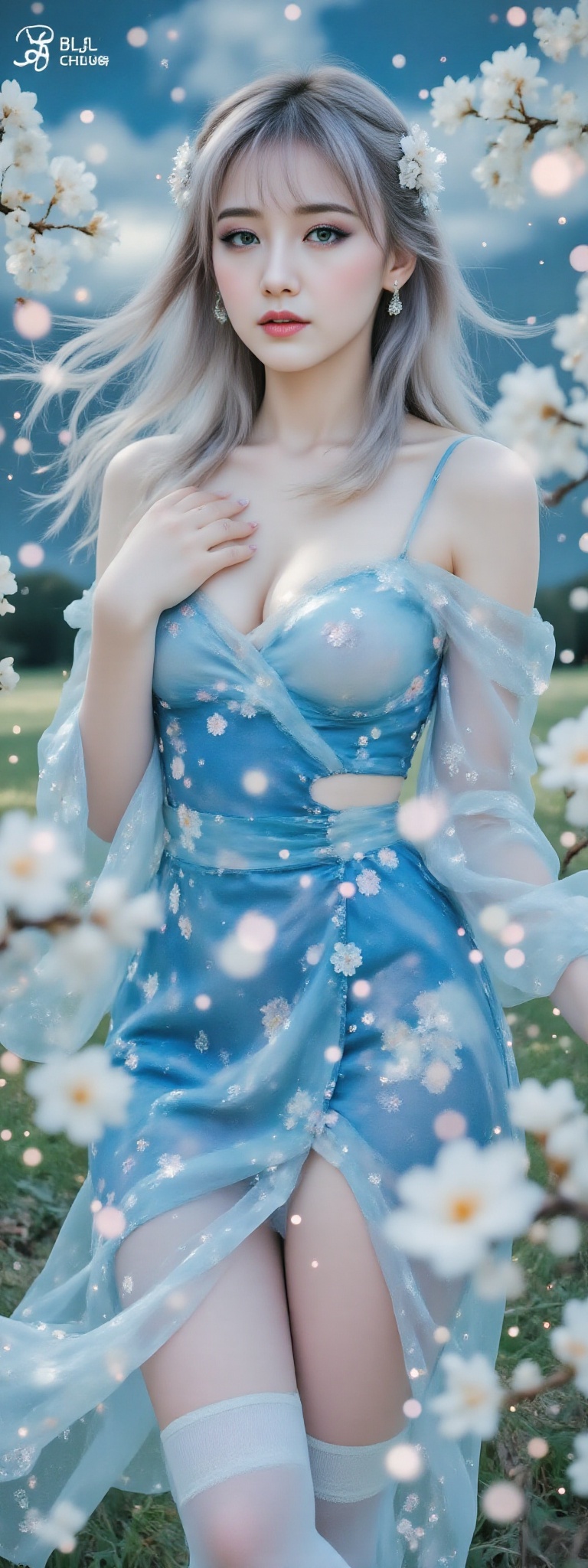 Top quality. Image content: A full-body portrait of a solitary young woman,  gazing at the viewer. She has flowing,  long...