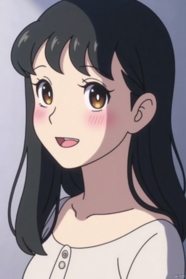jingxiang,(best quality,4k,8k,highres,masterpiece:1.2),ultra-detailed,(realistic,photorealistic,photo-realistic:1.37),illustration,soft focus,grainy texture,1girl,black hair,straight hair,side profile,close-up,beautiful detailed eyes,beautiful detailed lips,extremely detailed face,long eyelashes,pink blush,smiling,refined features,elegant,high-end,delicate,soft lighting,gentle expression,detailed background,subtle shadows,soft colors,romantic atmosphere,fine details,enhanced details,smooth skin,ethereal beauty