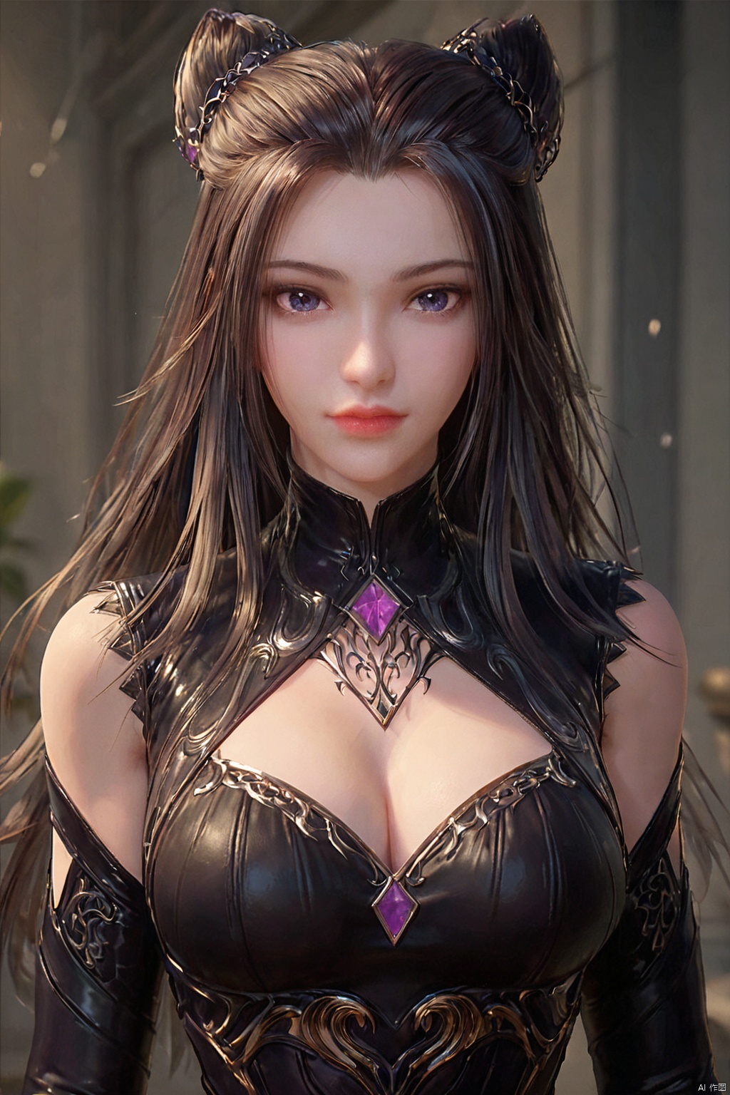 score_9_up,score_8_up,score_7_up,1girl, solo, long hair, breasts, black hair, cleavage, ZZQ