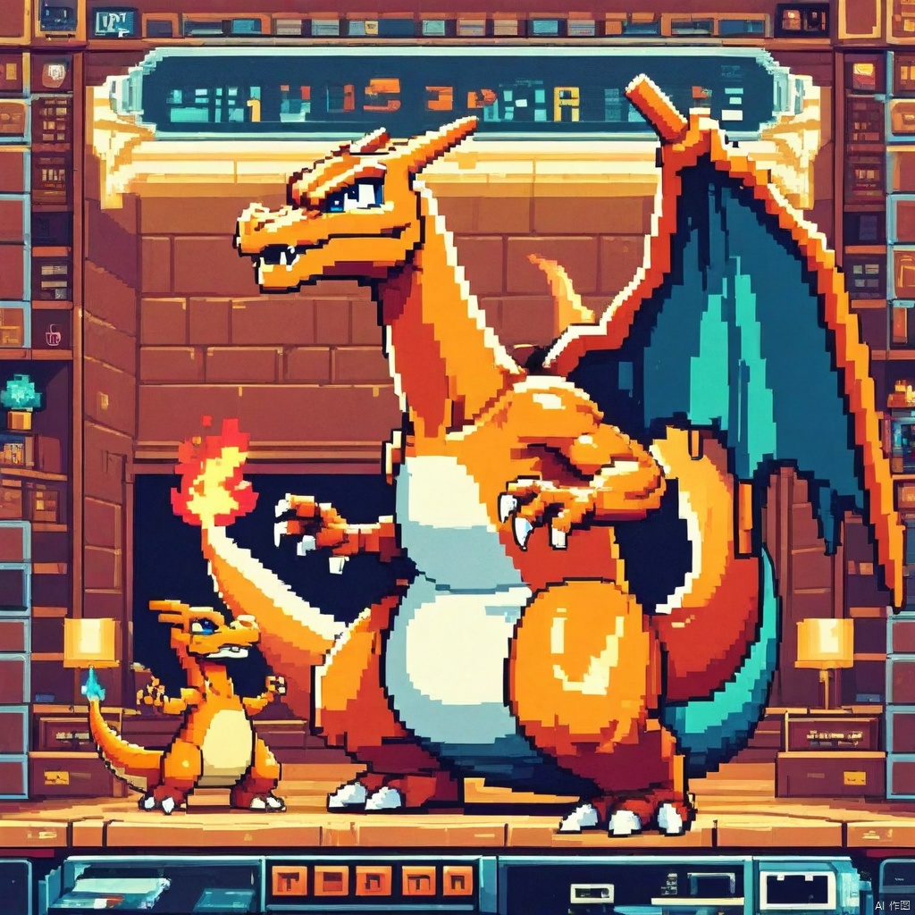 charizard,pixel style,Pixel art style