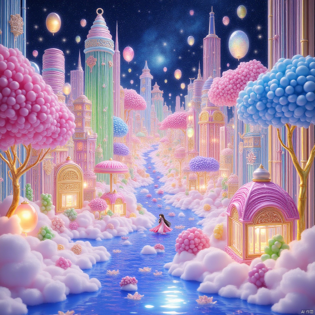 masterpiece,best quality,high quality,(colorful),[Artist miwano rag],[Artist toosaka asagi],[[[Artist wlop]]],[Artist chen bin],Artist Miv4t,1girl, solo, long hair, black hair, hair ornament, dress, sky, hair flower, sash, night, chinese clothes, star \(sky\), night sky, hand fan, lantern, holding fan, paper fan, hanfu,water,lying in the water,(fireflies),bamboo,tree,white theme