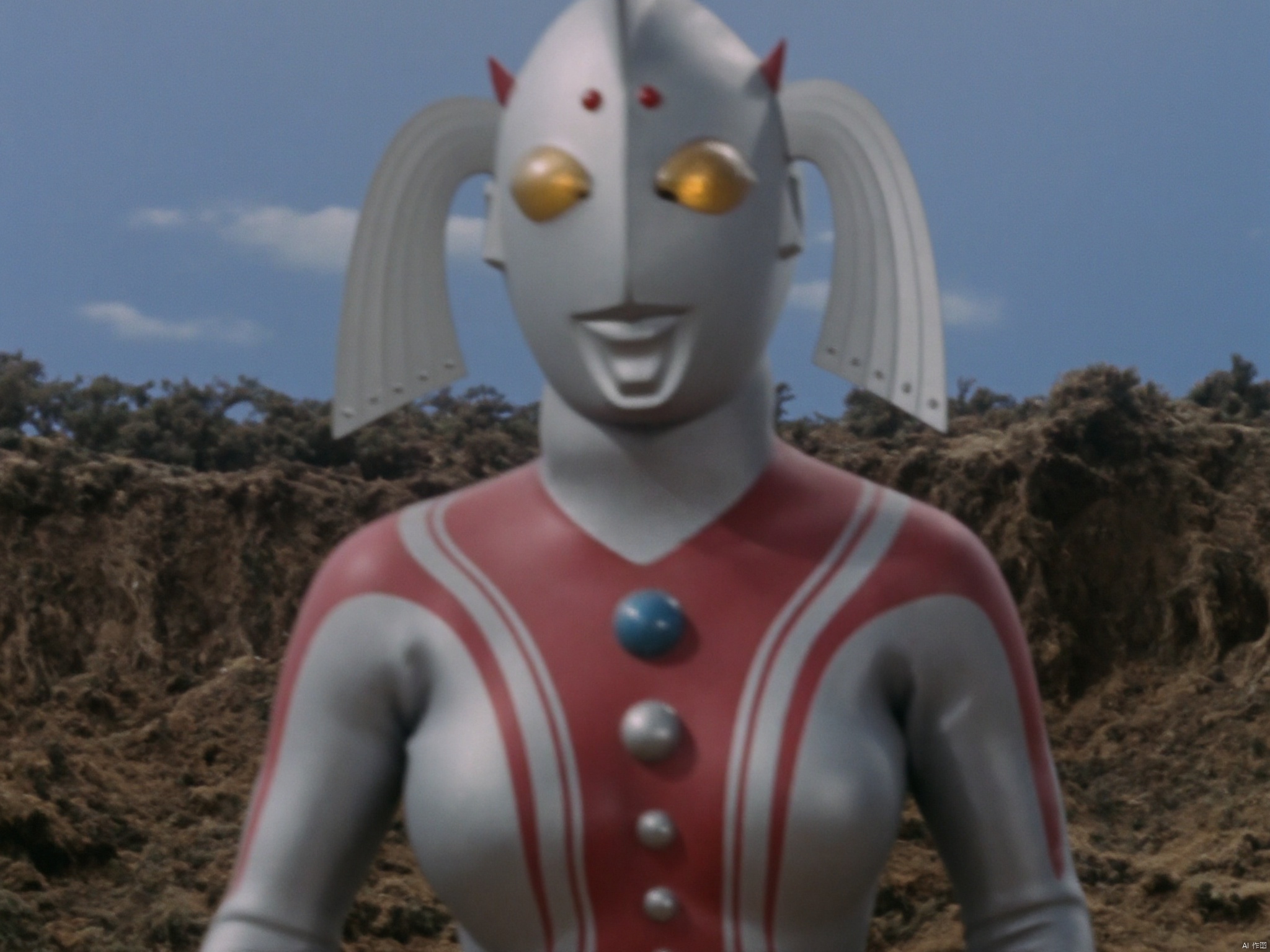 ultraman,silver bodysuit,silver gloves,legwear,gloves,boots,cover,mask,plugsuit,armor,bodysuit,red pattern on body,silver tight-fitting,red footwear,helmet,leather suit,latex,tokusatsu,no humans,science fiction,silver head,hard mask,no smile,no eyes,no nose,solo,silver rubber bodysuit with red line