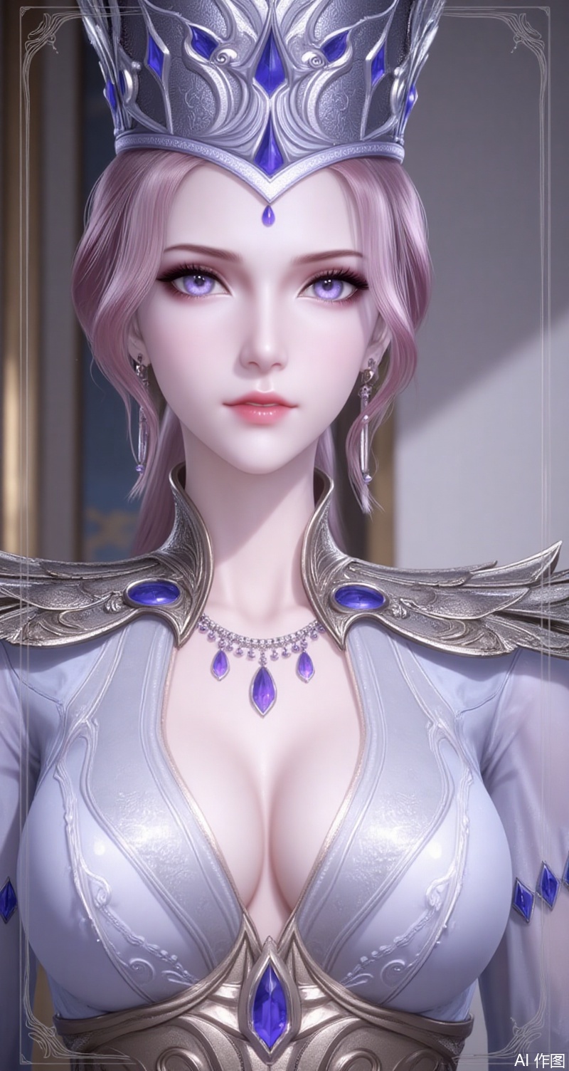 baoshi,lvjing,bibidong,girl,solo,breasts,looking at viewer,short hair,dress,cleavage,jewelry,upper body,indoors,necklace,armor,crown, gem, 1girl,blonde hair,blue eyes,forehead_jewel,long hair,white dress:blue dress,1girl,solo,earrings,jewelry,looking at viewer,breasts,tarot,collarbone,upper body,dress,closed mouth,card \(medium\),tarot \(medium\),frills,border,15,cover,simple background,gradient background,close-up details,outstanding style,(baoshi),adding a touch of dimension to your images without compromising details,close-up,