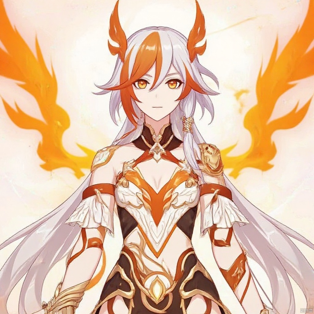 fu_hua,fu_hua cgver,bangs,
Fenghuang of Vicissitude,messy hair,jewelry,twintails,eyelashes,facial mark,head wings,two-tone hair,twintails,tattoo,ribbon,bangs,white hair,orange eyes,streaked hair,orange hair,fiery hair,hair between eyes,multicolored hair,hair ornament,hair ribbon,pattern on hair,yellow pupils,diamond shaped pupils,