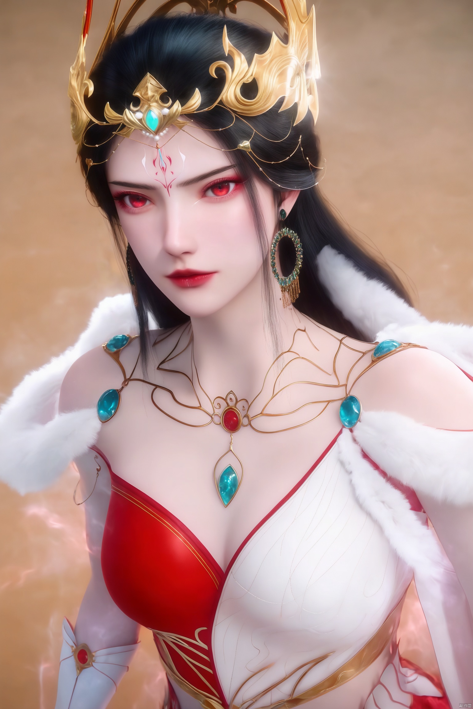 score_9_up,score_8_up,score_7_up,(Masterpiece, Best Quality, High Resolution, 8K Raw),
1girl, solo, long hair, looking at viewer, black hair, hair ornament, red eyes, dress, bare shoulders, jewelry, upper body, necklace, facial mark, expressionless, red dress, forehead mark, 
pale skin,translucent,realistic,white skin,high detailed  skin,(detailed skin:1.1),highly detailed,ultra-high resolution,32K UHD,sharp focus,best-quality,masterpiece,unconventional supreme masterpiece,masterful details,temperate atmosphere,with a high-end texture,in the style of fashion photography,Dynamic Angle,(Dynamic posture:1.1),OverallDetailXL,zPDXL3,GX_style