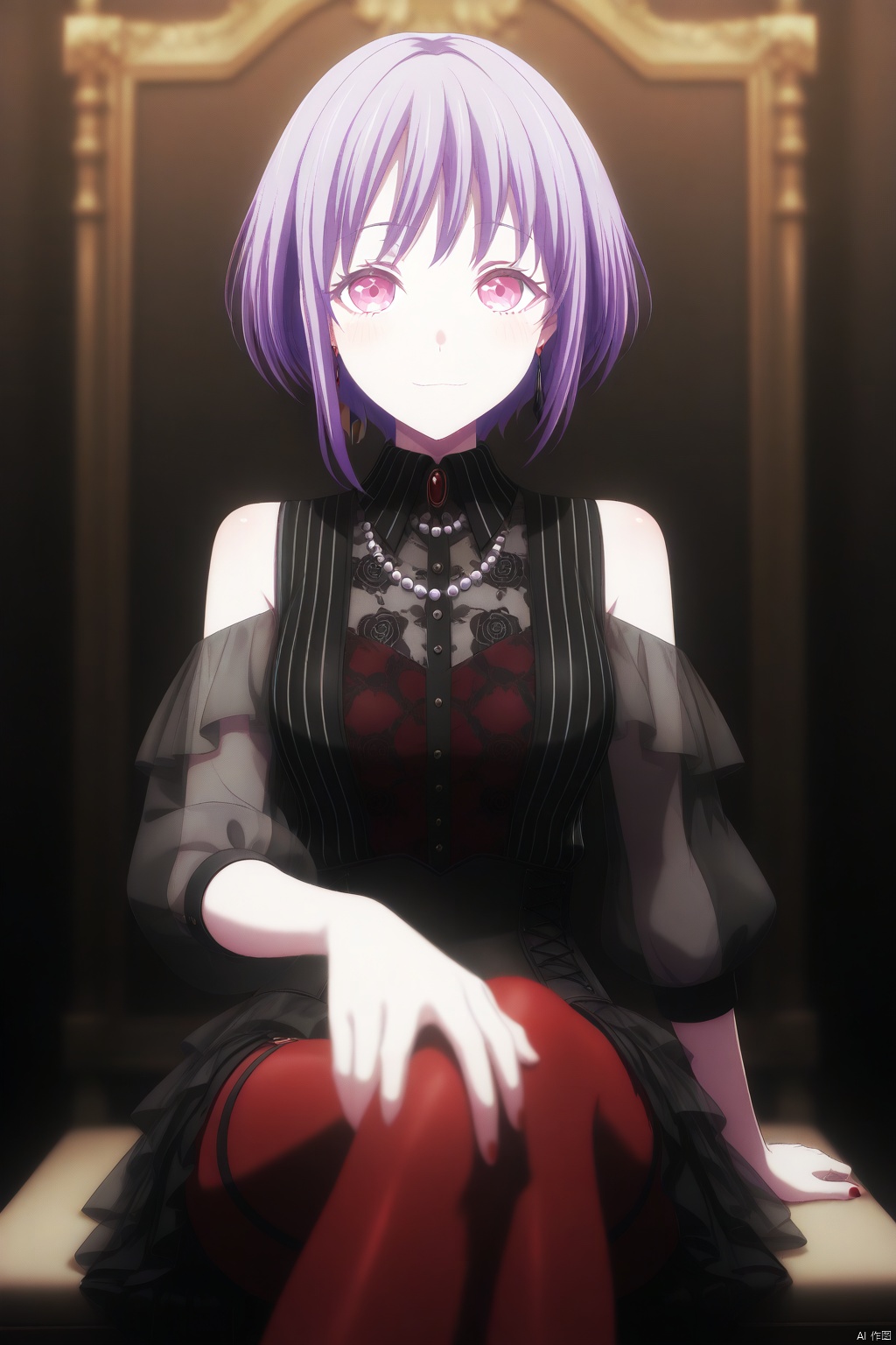 Yuutenji Nyamu,short hair,purple eyes,red eyes,bangs,purple hair,