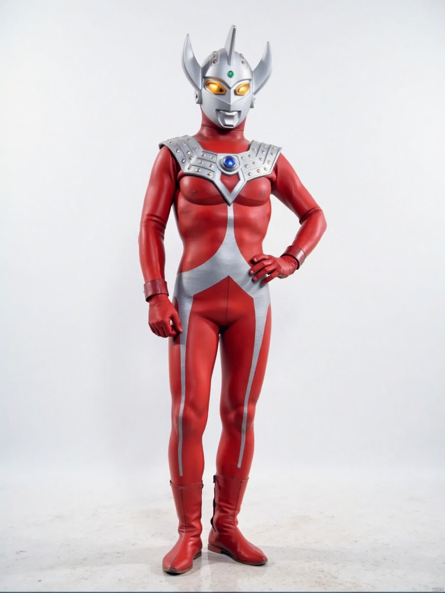 ultraman,red bodysuit,red gloves,legwear,gloves,boots,cover,mask,plugsuit,armor,bodysuit,silver pattern on body,red tight-fitting,red footwear,helmet,leather suit,latex,tokusatsu,no humans,science fiction,silver head,hard mask,no smile,no eyes,no nose,solo,red rubber bodysuit with silver line
